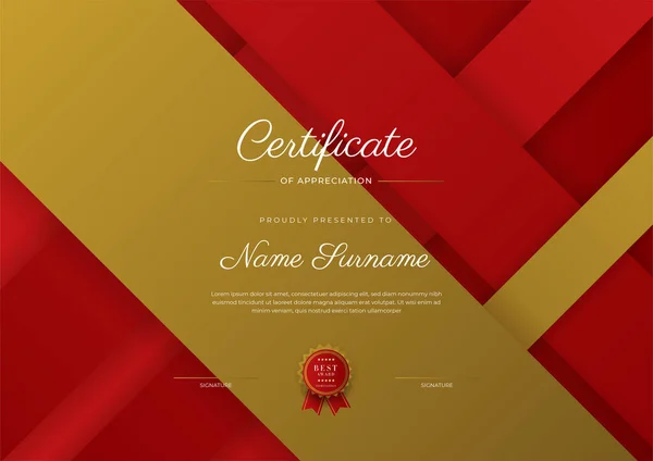 Modern Elegant Red Gold Diploma Certificate Template — Vettoriale Stock