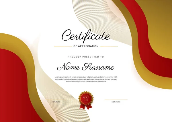 Modern Elegant Red Gold Diploma Certificate Template — Stock Vector