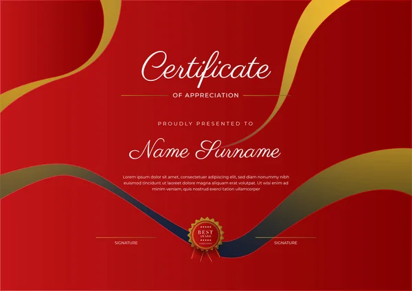 Modern Elegant Red Gold Diploma Certificate Template — Vector de stock