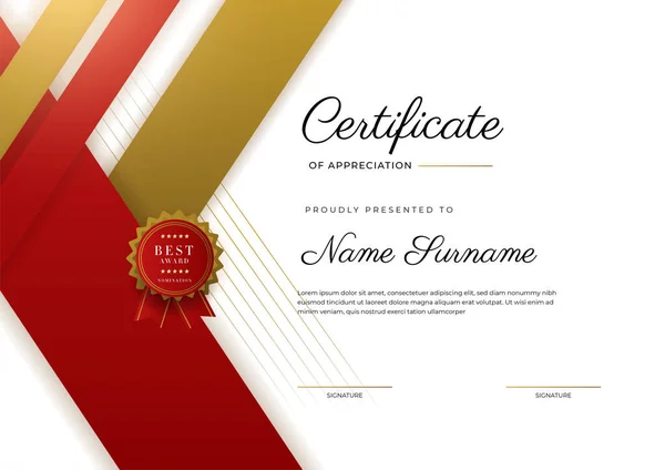 Modern Elegant Red Gold Diploma Certificate Template — Wektor stockowy