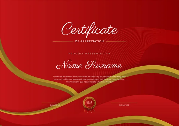 Modern Elegant Red Gold Diploma Certificate Template — Archivo Imágenes Vectoriales