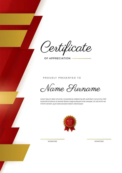 Modern Elegant Red Gold Diploma Certificate Template —  Vetores de Stock