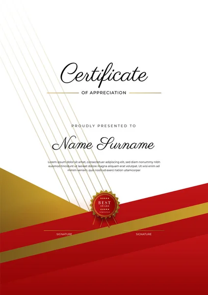 Modern Elegant Red Gold Diploma Certificate Template — Stockvektor