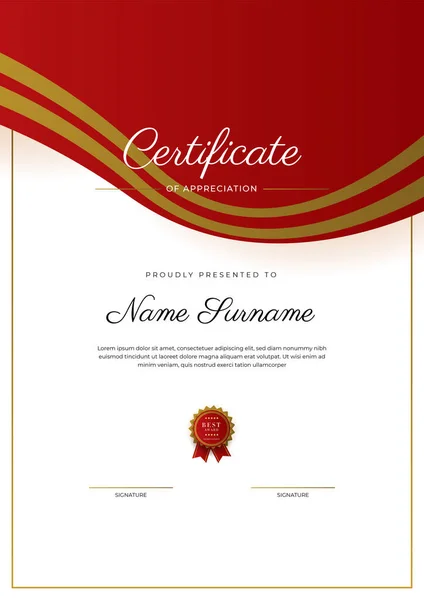 Modern Elegant Red Gold Diploma Certificate Template — Vettoriale Stock