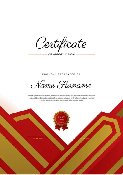 Modern Elegant Red Gold Diploma Certificate Template — Stockvektor