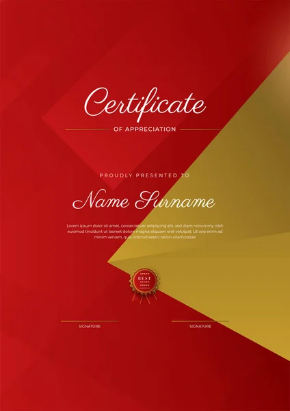 Modern Elegant Red Gold Diploma Certificate Template — Archivo Imágenes Vectoriales