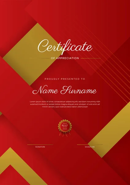 Modern Elegant Red Gold Diploma Certificate Template — Stock vektor