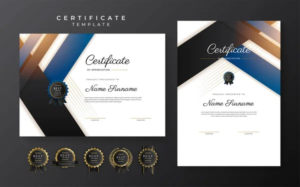 Blue Black Certificate Achievement Template Gold Badge Border — Stockvektor