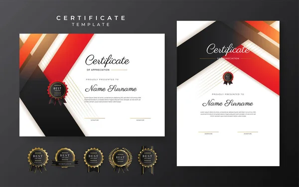 Red Black Certificate Achievement Template Gold Badge Border — Image vectorielle