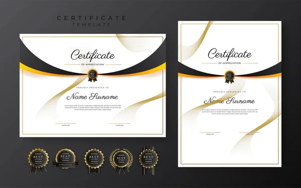 Yellow Black Certificate Achievement Template Gold Badge Border — 图库矢量图片