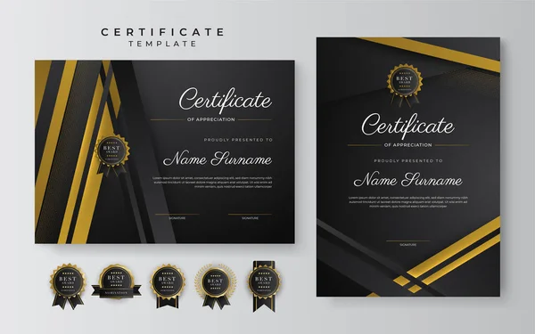 Black Gold Certificate Achievement Template Gold Badge Border — Stockvector