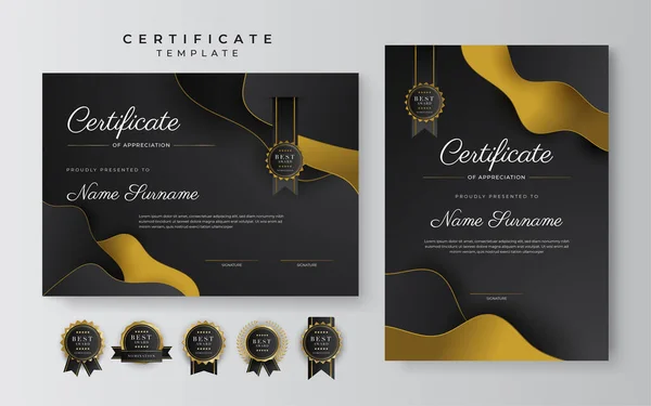 Black Gold Certificate Achievement Template Gold Badge Border — Stockvector