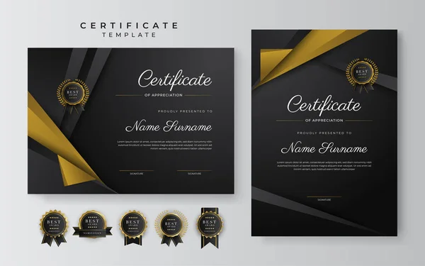 Black Gold Certificate Achievement Template Gold Badge Border — Wektor stockowy