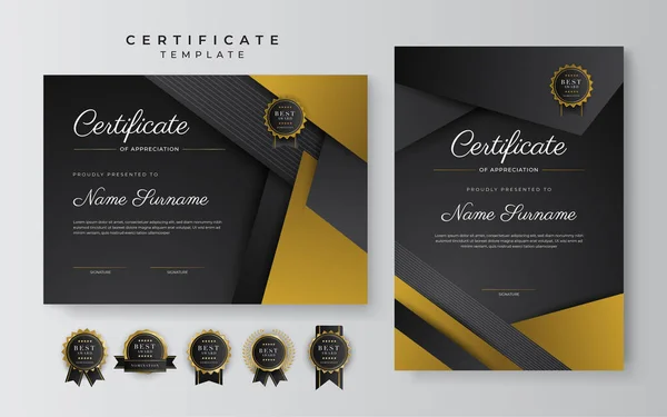 Black Gold Certificate Achievement Template Gold Badge Border — Vettoriale Stock