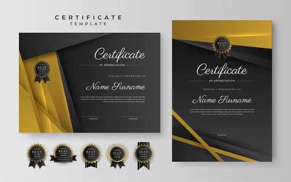 Black Gold Certificate Achievement Template Gold Badge Border — Stock vektor