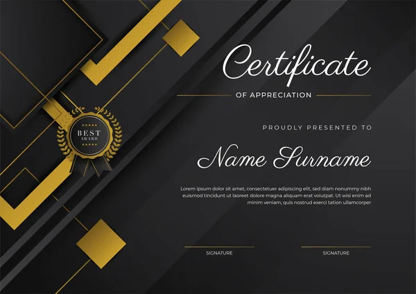 Luxury Gradient Black Gold Achievement Certificate Design Template — Vector de stock