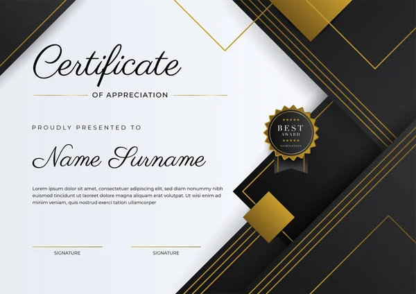 Luxury Gradient Black Gold Achievement Certificate Design Template — Vettoriale Stock