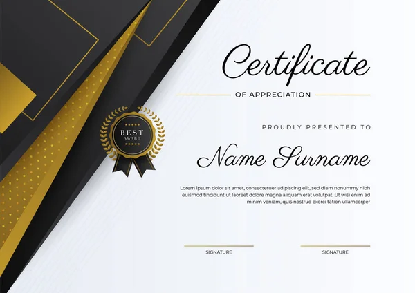 Luxury Gradient Black Gold Achievement Certificate Design Template — Vetor de Stock