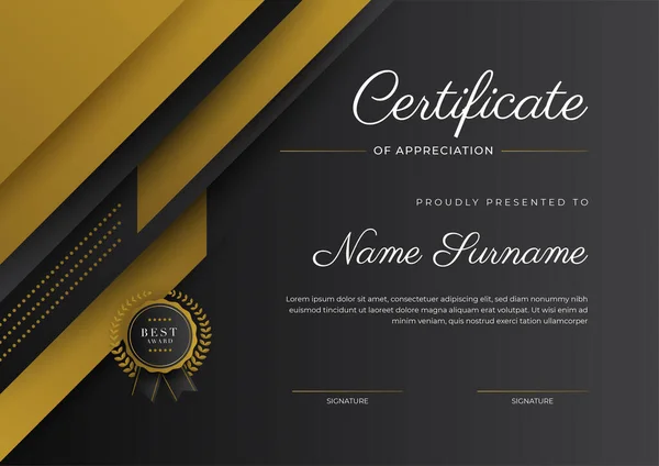 Luxury Gradient Black Gold Achievement Certificate Design Template — Vector de stock