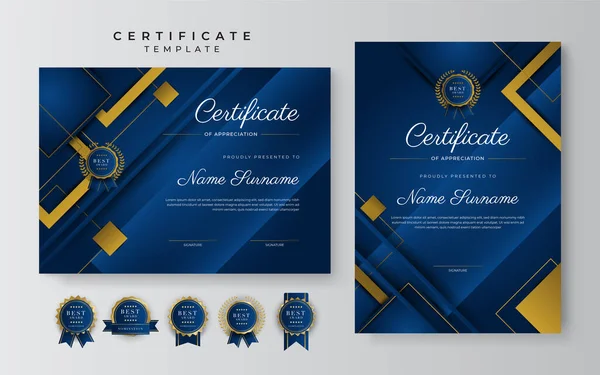 Modern Elegant Blue Gold Diploma Certificate Template — Stock Vector