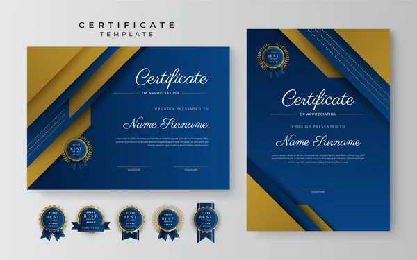 Modern Elegant Blauw Goud Diploma Certificaat Sjabloon — Stockvector