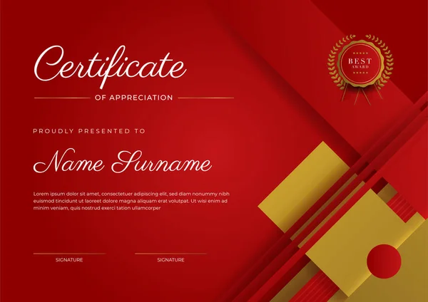 Modern Elegant Red Gold Diploma Certificate Template — Stock vektor