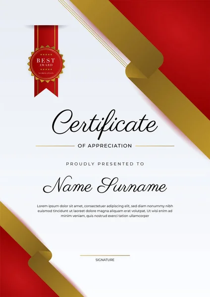 Modern Elegant Red Gold Diploma Certificate Template — Vetor de Stock