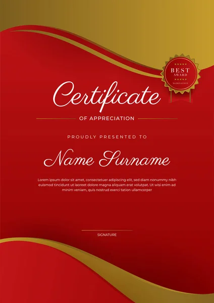 Modern Elegant Red Gold Diploma Certificate Template — 스톡 벡터