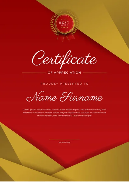 Modern Elegant Red Gold Diploma Certificate Template — Vetor de Stock