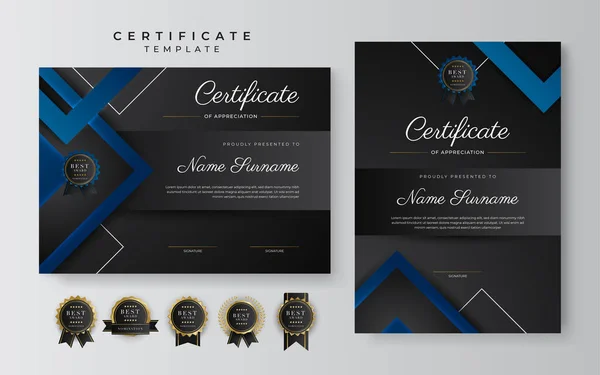 Blue Black Certificate Achievement Template Gold Badge Border — Stockový vektor