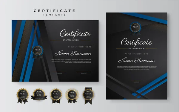 Blue Black Certificate Achievement Template Gold Badge Border — ストックベクタ