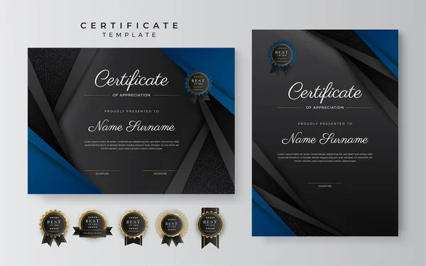 Blue Black Certificate Achievement Template Gold Badge Border — Stockový vektor