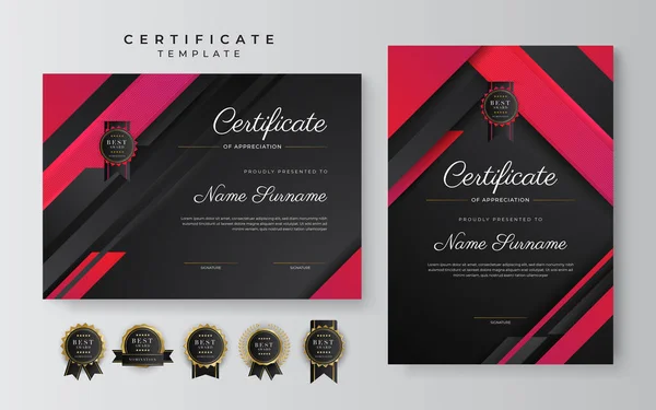 Red Black Certificate Achievement Template Gold Badge Border — Stock Vector