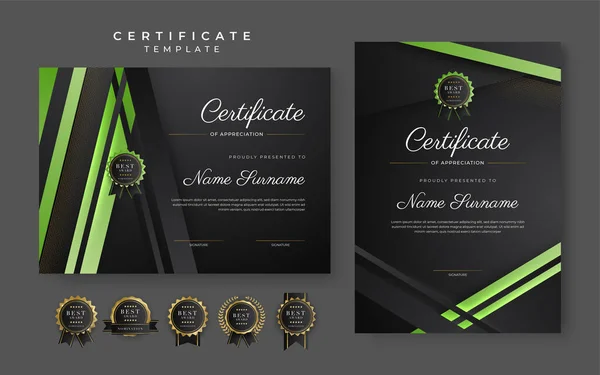 Green Black Certificate Achievement Template Gold Badge Border — Stock Vector