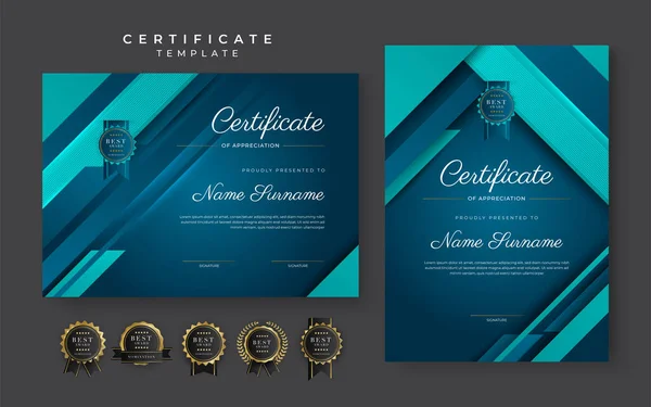 Blue Certificate Achievement Template Gold Badge Border — Wektor stockowy