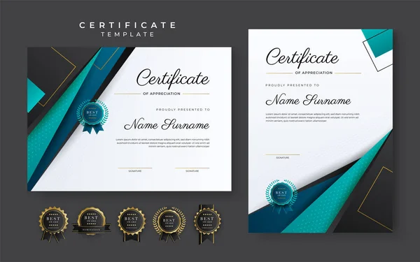 Blue Certificate Achievement Template Gold Badge Border — Stok Vektör