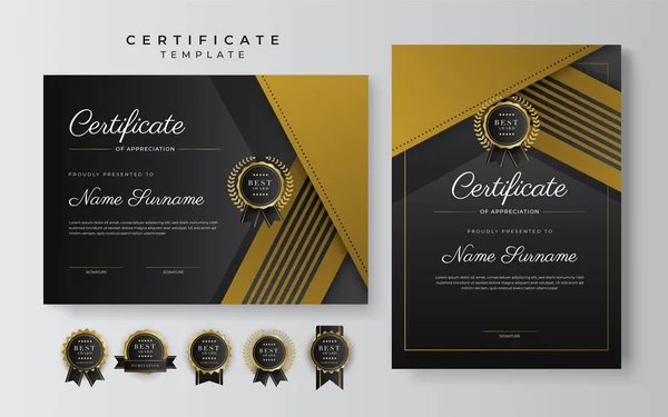 Black Gold Certificate Achievement Template Gold Badge Border — Vettoriale Stock