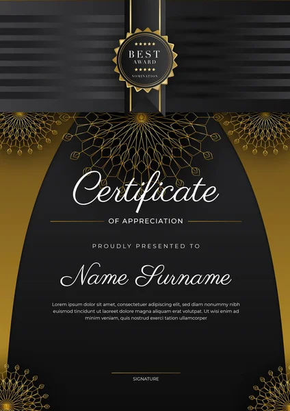 Luxury Gradient Black Gold Achievement Certificate Design Template — 图库矢量图片