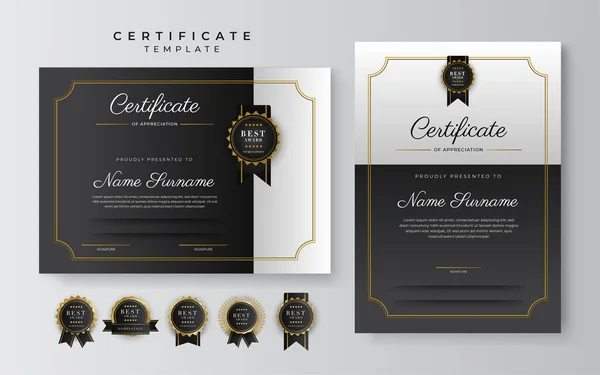 Black Gold Certificate Achievement Template Gold Badge Border — Vetor de Stock