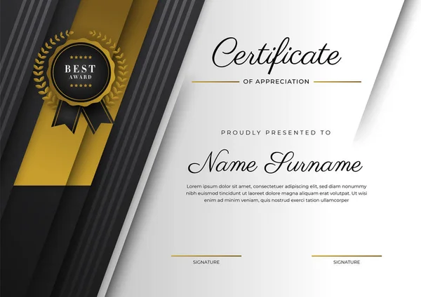Luxury Gradient Black Gold Achievement Certificate Design Template — Stockvector