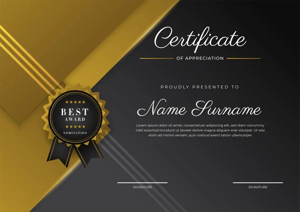 Luxury Gradient Black Gold Achievement Certificate Design Template — Vetor de Stock