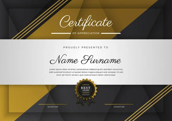 Luxury Gradient Black Gold Achievement Certificate Design Template — Stock vektor