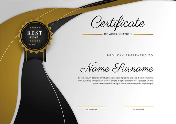 Luxury Gradient Black Gold Achievement Certificate Design Template - Stok Vektor