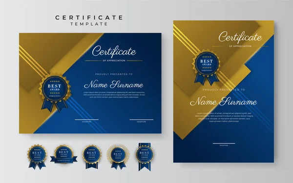 Modelo Certificado Diploma Moderno Elegante Azul Dourado — Vetor de Stock