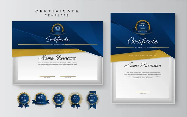 Modern Elegant Blue Gold Diploma Certificate Template — Stock Vector