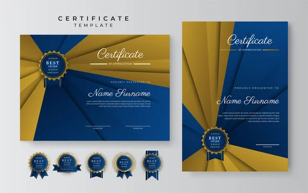 Современный Элегантный Синий Золотой Шаблон Сертификата — стоковый вектор