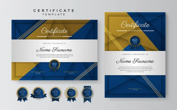 Plantilla Certificado Diploma Azul Oro Elegante Moderno — Archivo Imágenes Vectoriales