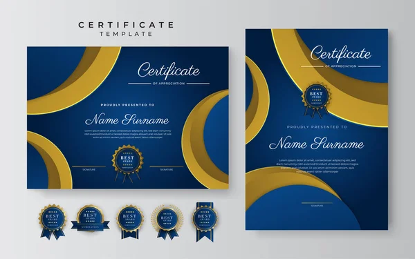 Modern Elegant Blue Gold Diploma Certificate Template — Stock Vector