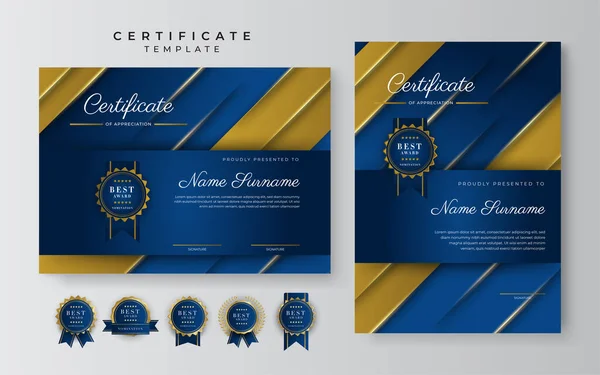 Modelo Certificado Diploma Moderno Elegante Azul Dourado —  Vetores de Stock