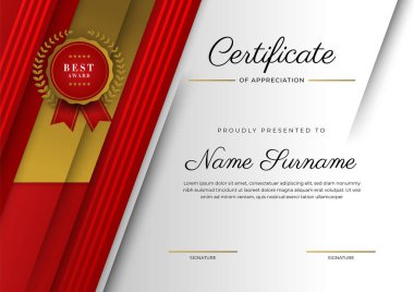 Modern elegant red and gold diploma certificate template